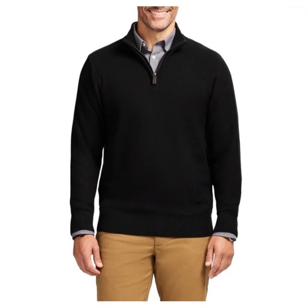 IZOD Mens Honeycomb 1/4 Zip Sweater Black XL Long Sleeve Pullover New